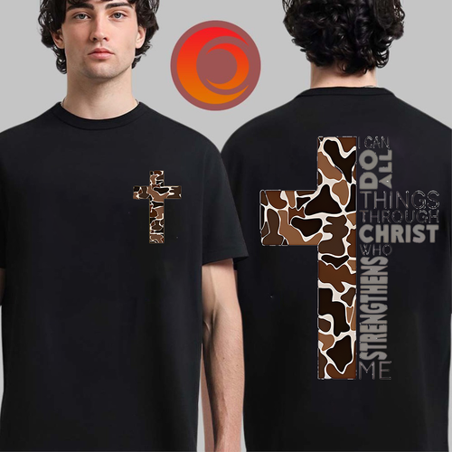 Christian T-Shirt, Camo Cross Design With Philippians 4:13 Verse, Perfect For Faithful Believers And Outdoorsmen, Cozy Shirt For Everyday Comfort